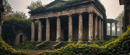 temple of diana,roman temple,mausoleum ruins,greek temple,mausolea,pillars,roman columns,necropolis,roman ruins,ruins,colonnaded,ancient ruins,columns,roman ancient,roman forum,panagora,jardiniere,doric columns,columned,three pillars,Art,Classical Oil Painting,Classical Oil Painting 05