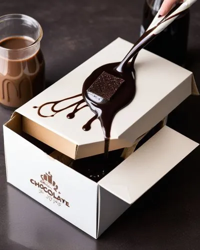 a person dipping some food in a chocolate box,chocolatiers,chocolatier,mccafe,chocolat,chopped chocolate,coffeetogo