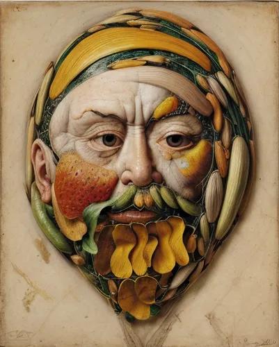 medicine icon,greengrocer,yellow beets,decorative plate,beard flower,holbein,narcissus of the poets,persian poet,venetian mask,dwarf sundheim,door knocker,king lear,diet icon,wooden mask,dried-lemon,mandarin,fig leaf,florentine biscuit,woman eating apple,narcissus,Calligraphy,Painting,Fruitarianism