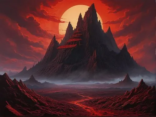 volcanic landscape,red cliff,volcanism,volcanic,fire mountain,majordomo,mordor,lava,undermountain,the volcano,krafla volcano,vulcano,mondor,devilwood,dethklok,ravenloft,cirith,volcanos,firelands,castlevania,Illustration,Abstract Fantasy,Abstract Fantasy 04