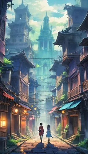 jinchuan,tianxia,ancient city,qibao,jianghua,dalixia,Illustration,Japanese style,Japanese Style 03