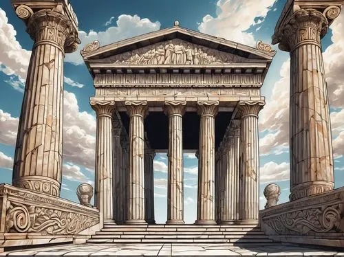 greek temple,doric columns,erechtheion,three pillars,amphipolis,neoclassicism,temple of hercules,metapontum,roman temple,triomphe,temple of diana,pantheon,the parthenon,acropolis,neoclassical,colonnaded,classical antiquity,parthenon,celsus,artemis temple,Illustration,Black and White,Black and White 05