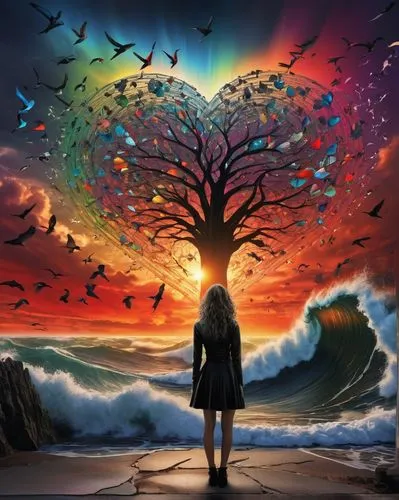 colorful tree of life,tree of life,surrealism,fantasy picture,imagination,world digital painting,the wind from the sea,creative background,surrealistic,photo manipulation,freedom from the heart,photomanipulation,fantasy art,colorful heart,dreams catcher,mermaid background,dove of peace,psychedelic art,meteorological phenomenon,mother nature,Illustration,Realistic Fantasy,Realistic Fantasy 05