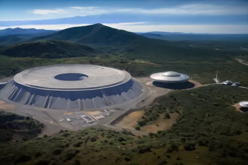 mining facility,radio telescope,bonestell,lalibela,olkaria,cooling tower,tulou,solar cell base,odomes,tevatron,amphipolis,mycenaean,moon base alpha-1,cardassia,radiotelescopes,metsamor,cosmodrome,bios