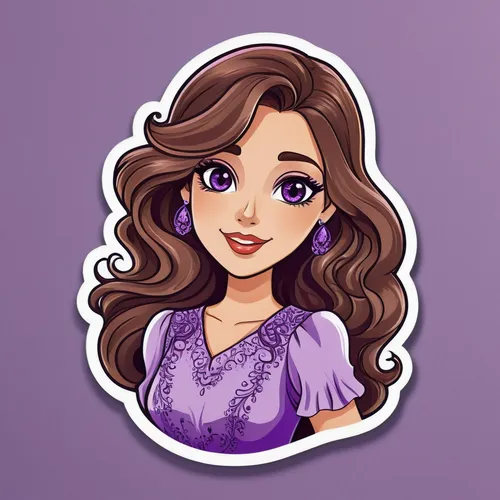 rapunzel,princess sofia,princess anna,fairy tale icons,grapes icon,sultana,dribbble,custom portrait,princess' earring,tiana,pregnant woman icon,download icon,la violetta,vanessa (butterfly),victorian lady,edit icon,vector illustration,purple background,jane austen,flat blogger icon,Unique,Design,Sticker