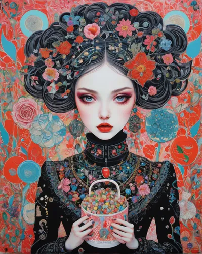 geisha girl,geisha,han thom,janome chow,chinese art,amano,oriental princess,mari makinami,girl with cereal bowl,shirakami-sanchi,taiwanese opera,coffee tea illustration,peking opera,oriental girl,woman with ice-cream,blooming tea,japanese art,woman drinking coffee,kaew chao chom,luo han guo,Illustration,Abstract Fantasy,Abstract Fantasy 04