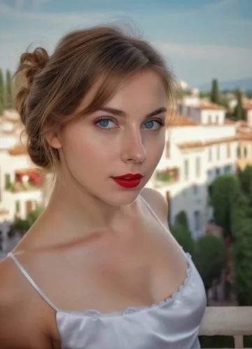girl in white dress,romantic portrait,beautiful young woman,romantic look,female model,pretty young woman,girl in red dress,heterochromia,young woman,portrait photographers,portrait photography,female beauty,girl in a long dress,hollywood actress,natural cosmetic,portrait background,romanian,eurasian,ojos azules,women's eyes,Photography,General,Realistic