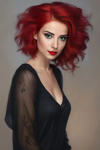 a woman with red hair and green eyes,romanoff,behenna,redhead doll,demelza,digital painting,vasilescu