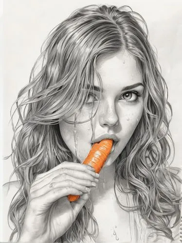 pencil art,love carrot,carota,carrot,colour pencils,labios,Illustration,Black and White,Black and White 30