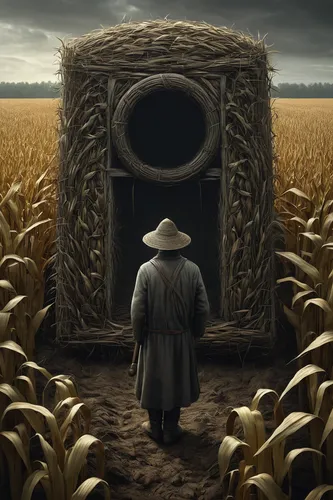 suitcase in field,wheat field,straw hut,wheat crops,wheat fields,agroculture,bed in the cornfield,needle in a haystack,strands of wheat,hay barrel,threshed,grain field,straw bales,farmer,cornfield,farming,wheat grain,wheat grasses,wheat ear,strand of wheat,Illustration,Realistic Fantasy,Realistic Fantasy 17