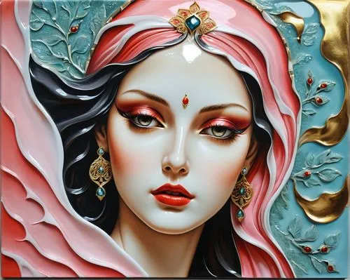 viveros,glass painting,marble painting,art deco woman,concubine,hare krishna,Photography,General,Realistic