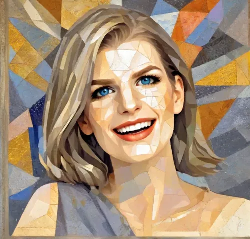 portrait in the style of polygonal painting in the mosaic style of Alexander Deineka, the face is also divided into color polygons,wpap,symetra,custom portrait,girl-in-pop-art,portrait of christi,popa