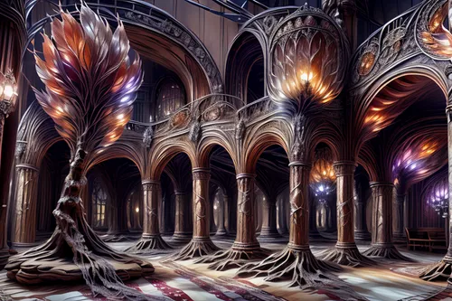 hall of the fallen,haunted cathedral,gothic architecture,3d fantasy,fantasy art,fractal environment,ornate room,mandelbulb,medieval architecture,cathedral,fractals art,fantasy picture,fantasy landscape,world digital painting,gothic church,apophysis,notre dame,virtual landscape,nidaros cathedral,biomechanical