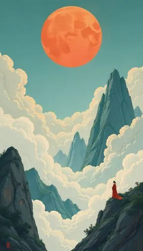 world digital painting,mamozai,kurama,himalaya,mountain scene,meditation,mononoke,meditator,earth rise,mountain world,mountain landscape,zen,inuyasha,mountain sunrise,high mountains,dhamma,high landscape,cloud mountain,konietzko,mountains,Illustration,Realistic Fantasy,Realistic Fantasy 46