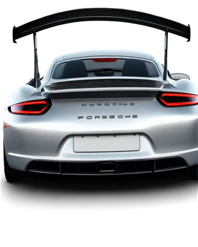 Rear view, Porsche sports car, sleek design, metallic silver paint, spoiler, rear wing, LED taillights, quad exhaust pipes, carbon fiber diffuser, 18-inch alloy wheels, low-angle shot, dramatic lighti