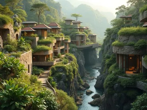 shaoming,asian architecture,tailandia,rivendell,shangrila,shangri,hanging houses,amanresorts,guizhou,yangling,guilin,japan landscape,terraced,yangshao,phillippines,southeast asia,haicang,halong,hushan,wudang,Photography,General,Realistic