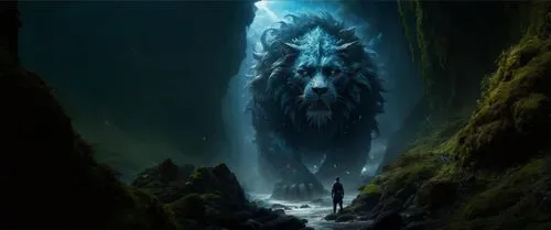 пусто,a creature stands in the middle of an underground forest,charybdis,subkingdom,the blue caves,alfheim,ice cave,nekron