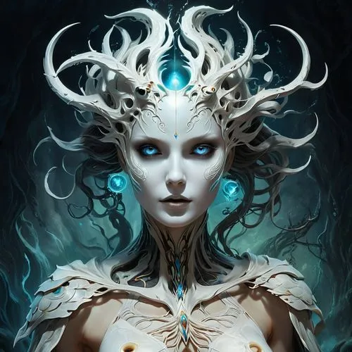 blue enchantress,ice queen,dryad,the snow queen,dryads,priestess,the enchantress,fantasy portrait,fantasy art,enchantress,sorceress,seelie,varuna,undine,sorceror,estess,medusa,elven,priestesses,vodun,Unique,Design,Character Design