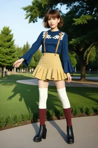 a woman in a skirt and top is posing on the street,nanako,mmd,minako,pamyu,clannad,zettai