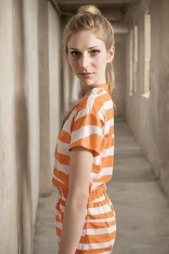 striped background,female model,horizontal stripes,orange,girl in t-shirt,concrete background,girl in a long,orange color,girl in a long dress,women's clothing,young model istanbul,fashion shoot,photographic background,photo session in torn clothes,women clothes,liberty cotton,girl in a historic way,blonde woman,portrait photography,girl on the stairs