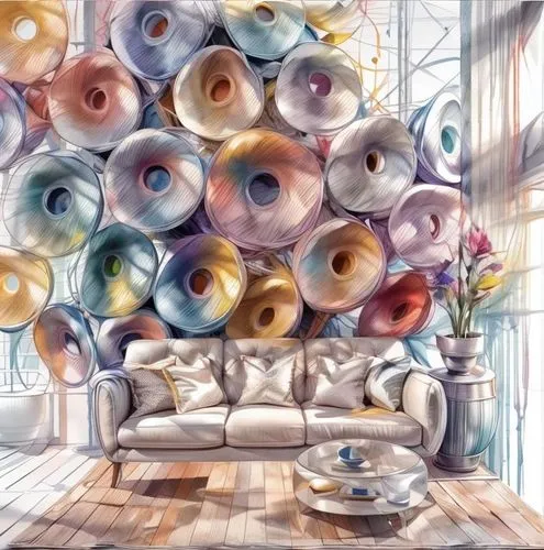 rolls of fabric,watercolor tea set,tea art,sofa set,watercolor tea shop,pillows,donut illustration,sofa cushions,donut drawing,watercolor tea,vases,painting pattern,kitchen roll,prism ball,a curtain,spheres,coffee tea illustration,curtain,teapots,stage curtain