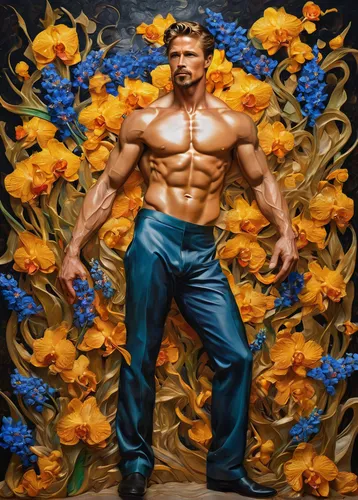 flowers of massive,gardener,narcissus,body building,bodybuilding,bodybuilder,muscle icon,edge muscle,marigolds,daffodils,wreath of flowers,body-building,sculptor,macho,muscle man,danila bagrov,flower wall en,flowers png,the amur adonis,flower art,Illustration,Realistic Fantasy,Realistic Fantasy 39