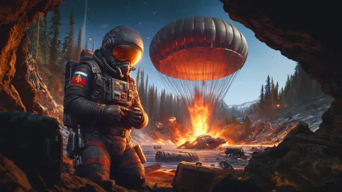 paratrooper,cg artwork,boba fett,parachutist,game illustration,sci fiction illustration,parachuting,gas balloon,lost in war,game art,parachutes,vigil,detonator,balloon trip,pathfinders,battlefield,extraction,boba,glider pilot,background image