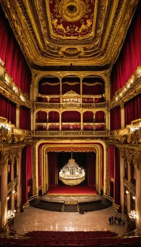 Teatro Colon, Buenos Aires, Argentina, grand opera house, ornate details, Baroque architecture, columns, arches, domes, statues, intricate carvings, marble floors, red velvet curtains, golden chandeli