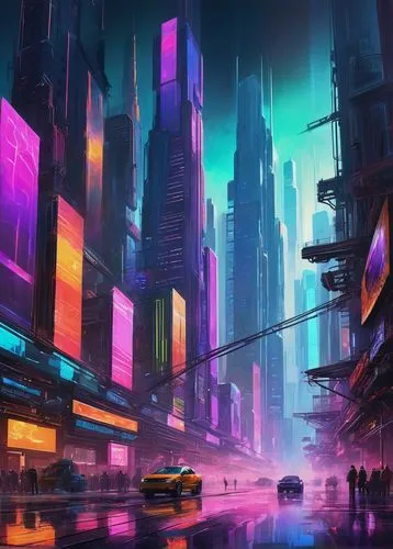 cityscape,colorful city,cybercity,cyberpunk,futuristic landscape,cybertown,fantasy city,metropolis,cyberscene,cyberworld,cyberia,microdistrict,urbanworld,urban,synth,futuristic,cityzen,dystopian,cyberport,kinkade,Illustration,Vector,Vector 07