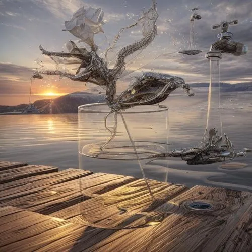 reflection in water,virtual landscape,fractals art,refractions,driftwood,3d fantasy,reflections in water,ice landscape,photo manipulation,water reflection,photomanipulation,surrealism,3d art,fractal e