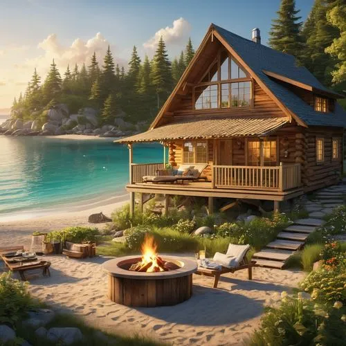 summer cottage,cottage,idyllic,house by the water,summer house,seclude,beachfront,seaside resort,chalet,seaside country,wood and beach,holiday villa,dream beach,the cabin in the mountains,home landscape,beach resort,beach hut,holiday home,dreamhouse,oceanfront,Photography,General,Realistic