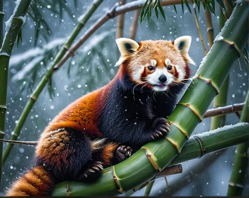 red panda,fox in the rain,ring-tailed,winter animals,panda,chinese panda,in the snow,bamboo,playing in the snow,cute animal,chestnut tiger,mustelid,lun,north american raccoon,mandarin,cub,first snow,colored pencil background,firefox,snow scene,Photography,General,Natural