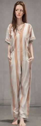 full body view:(female prisoner)(barefooted, barefoot, bare feet)(normal ideal human proportions, real human proportions)(medium buxom)(neutral expression, natural face, natural lips, pale lips)(long 