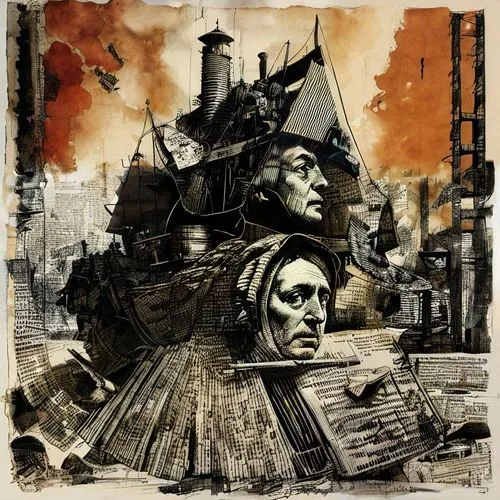 an artistic painting shows people in the middle of the image and the city,planescape,rossmo,templesmith,wastelands,gormenghast,scrap iron,potemkin,proleptic,ink painting,proleter,lithographic,quireboy