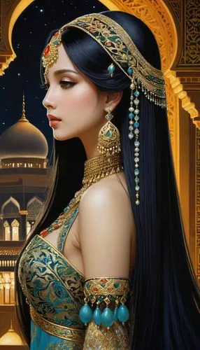 sheherazade,persia,ancient egyptian girl,mastani,cleopatra,rem in arabian nights,Illustration,Realistic Fantasy,Realistic Fantasy 08