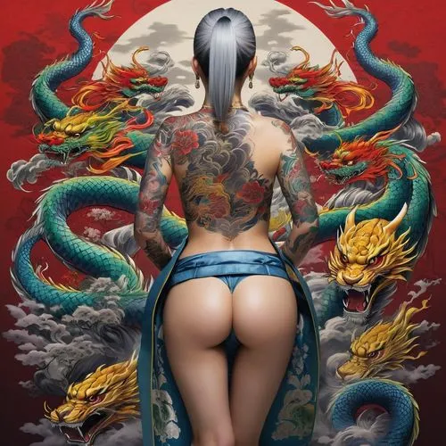 moondragon,tattoo girl,fantasy art,japanese art,dakini,oriental painting,Illustration,Japanese style,Japanese Style 13