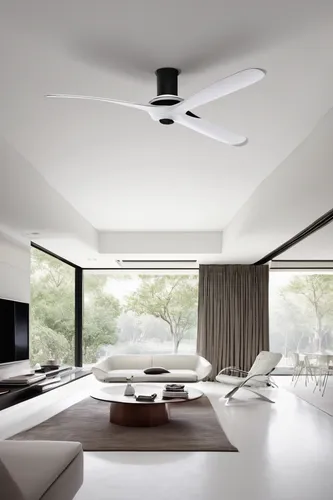 Describe a futuristic bladeless ceiling fan in a sleek, minimalist living room.,ceiling-fan,ceiling fan,ceiling fixture,concrete ceiling,ceiling ventilation,stucco ceiling,interior modern design,conte