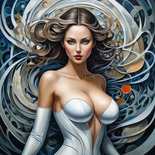 art deco woman,viveros,amidala,fantasy woman,witchblade,fantasy art,diwata,white lady,vanderhorst,aphrodite,amphitrite,lilandra,white rose snow queen,star magnolia,the sea maid,etheria,bodypainting,the enchantress,white magnolia,silver surfer,Illustration,Black and White,Black and White 07