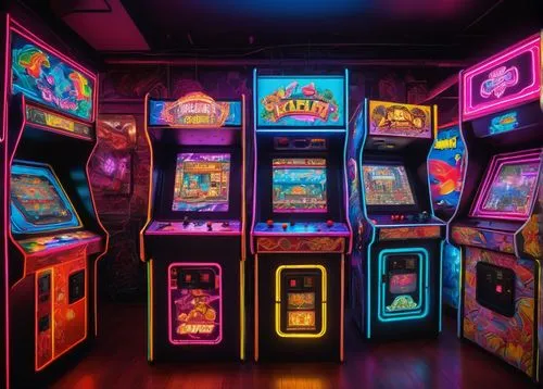 arcade games,arcade,game room,arcades,pinball,jukeboxes,arcading,icade,robotron,slots,playing room,slot machines,playmania,spaceland,a museum exhibit,switch cabinet,jukebox,retro background,playfield,game bank,Illustration,Abstract Fantasy,Abstract Fantasy 12