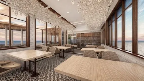 cafe sits full of people and a waiter ,breakfast room,salt bar,beach restaurant,3d rendering,jumeirah beach hotel,dunes house,dining room,largest hotel in dubai,penthouse apartment,patterned wood deco