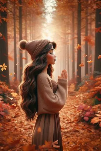 autumn background,girl praying,autumn theme,mabon,autumn songs,autumn motive