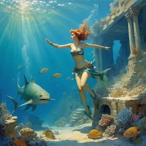 underwater background,underwater world,under the sea,mermaid background,fantasy picture,underwater,Illustration,Paper based,Paper Based 23