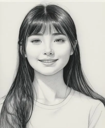 女孩，白色衬衫，黑色长发，黑白,a pencil drawing of a young woman with long hair,girl drawing,pencil drawing,graphite,girl portrait,nolwenn,xiaoxi,akimoto,pencil drawings,acuvue,rie,kisling,maruko,charcoal pencil,pen