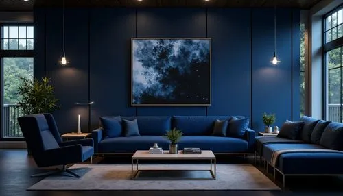 blue room,contemporary decor,modern decor,minotti,fromental,sitting room,livingroom,blue lamp,living room,danish furniture,interior design,blue painting,navy blue,apartment lounge,interior modern design,interior decor,mazarine blue,interior decoration,scandinavian style,midnight blue