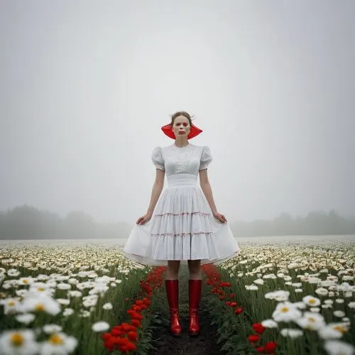 girl in flowers,field of flowers,rose white and red,white and red,field of poppies,sound of music,Photography,Documentary Photography,Documentary Photography 04