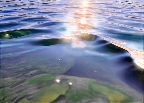 Sparkling clear water, calm surface, gentle ripples, transparent, sunlight reflection, subtle waves, morning dew, shallow depth of field, soft focus, warm color tone, realistic rendering, detailed tex