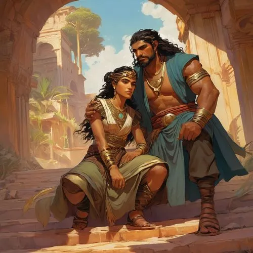 warrior and orc,cg artwork,fantasy portrait,guards of the canyon,romantic portrait,vidraru,young couple,fantasy picture,shepherd romance,game illustration,naqareh,beautiful couple,makhtesh,lindos,vilgalys and moncalvo,man and wife,digital nomads,protectors,companion,khanqah,Conceptual Art,Fantasy,Fantasy 18