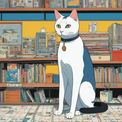 chomet,booksmith,cartoon cat,bookshops,bookland,white cat,Illustration,Vector,Vector 12