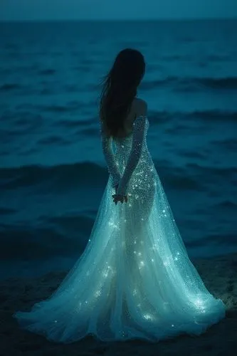 bioluminescent,fathom,mermaid silhouette,sirene,sea night,undine