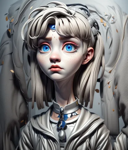 marionette,alice,pierrot,painter doll,fantasy portrait,digital painting,eglantine,world digital painting,artist doll,poppy seed,clay doll,humanoid,ghost girl,fairy tale character,child girl,chainlink,laika,tumbling doll,illustrator,digital art